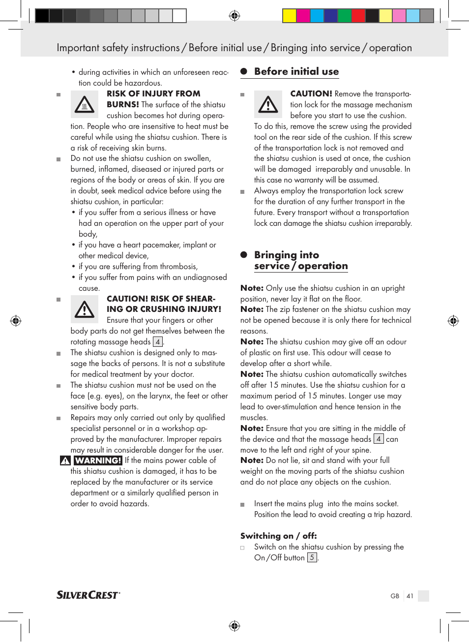 Before initial use, Bringing into service / operation | Silvercrest SSMK 40 B2 User Manual | Page 41 / 45