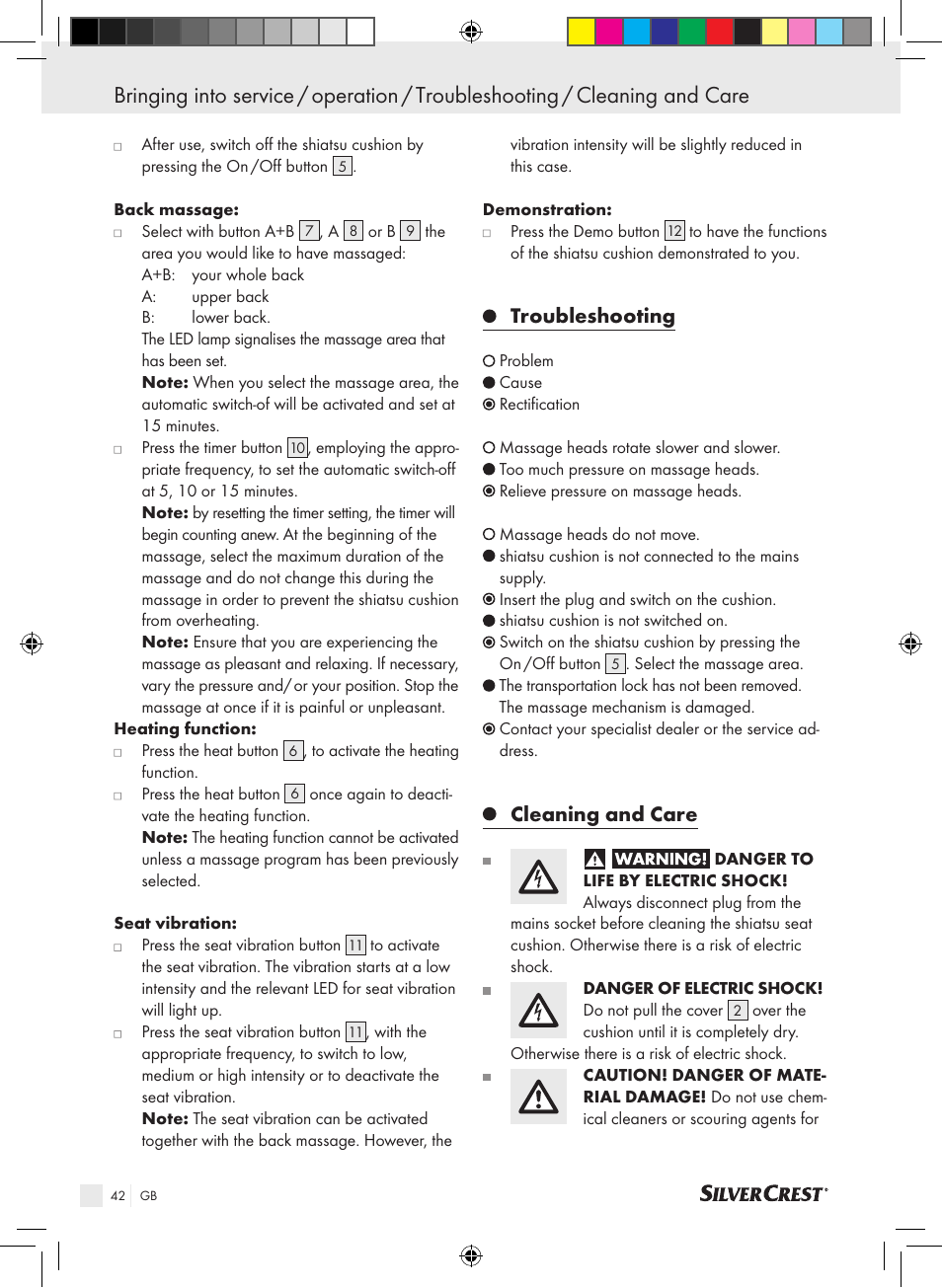 Troubleshooting, Cleaning and care | Silvercrest SSMK 40 B2 User Manual | Page 42 / 45