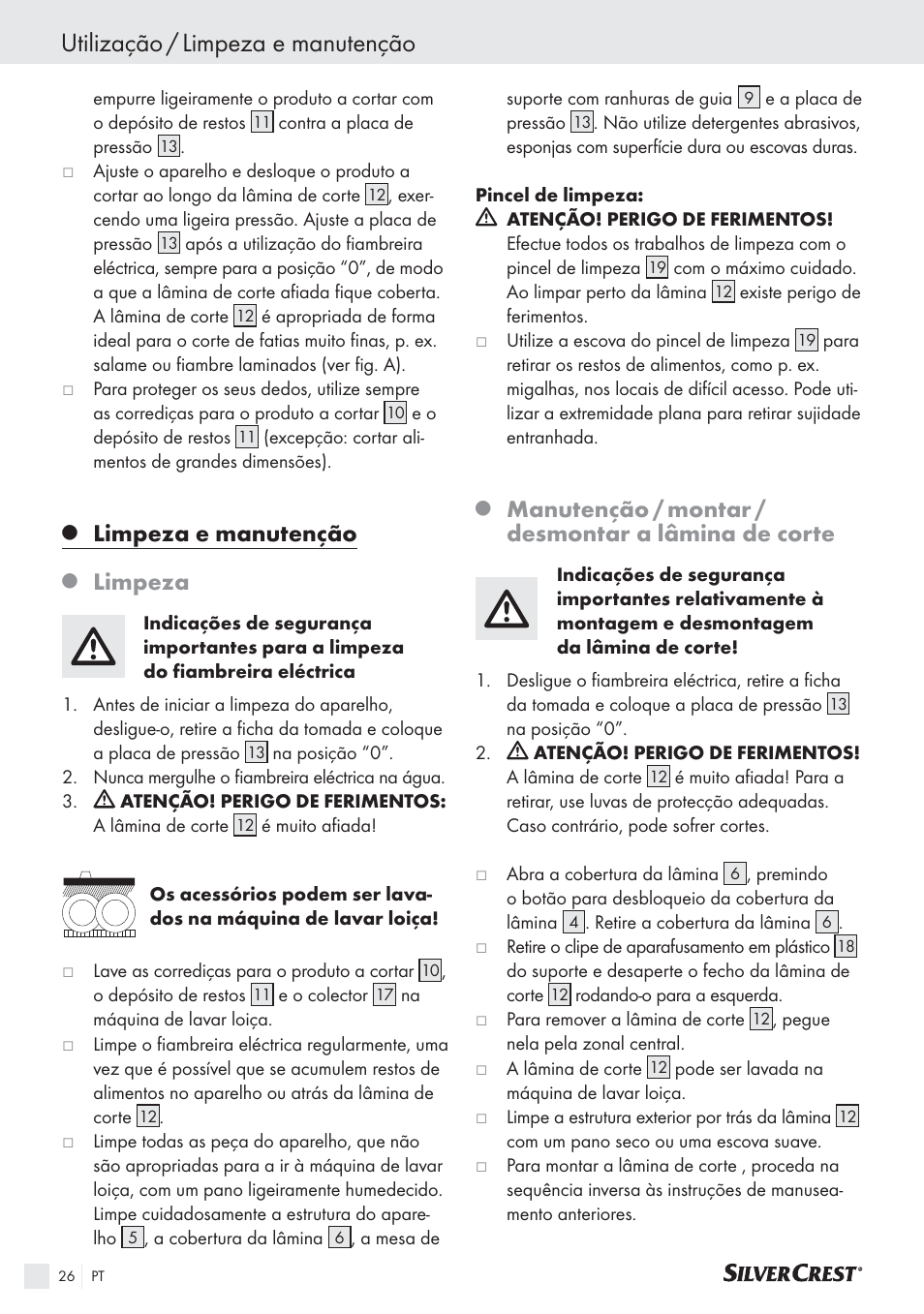 Utilização / limpeza e manutenção, Limpeza e manutenção, Limpeza | Manutenção / montar / desmontar a lâmina de corte | Silvercrest SAS 150 A1 User Manual | Page 26 / 45
