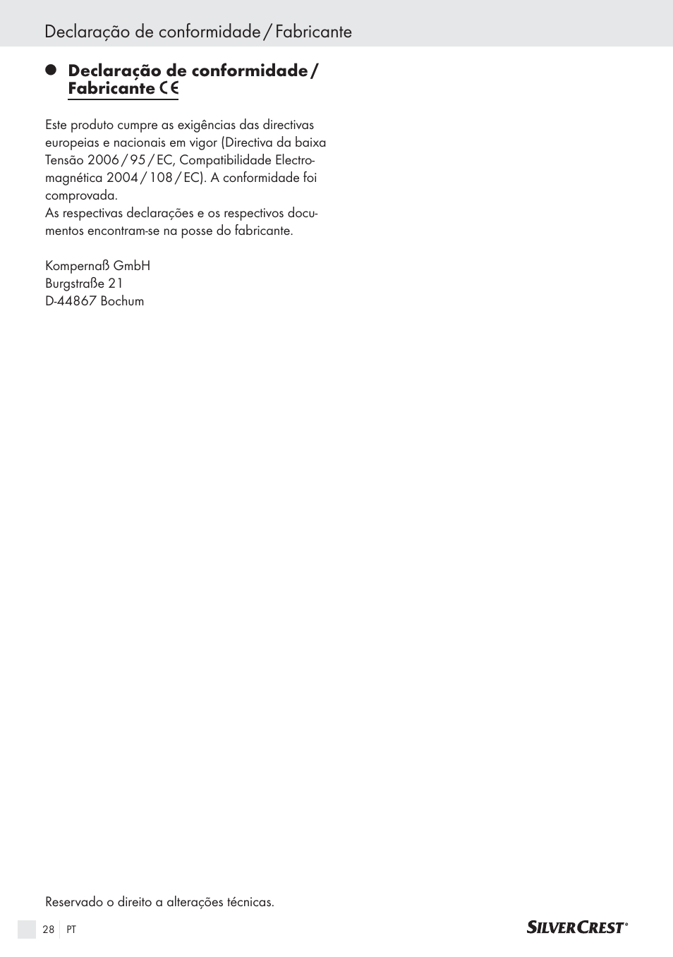 Declaração de conformidade / fabricante | Silvercrest SAS 150 A1 User Manual | Page 28 / 45