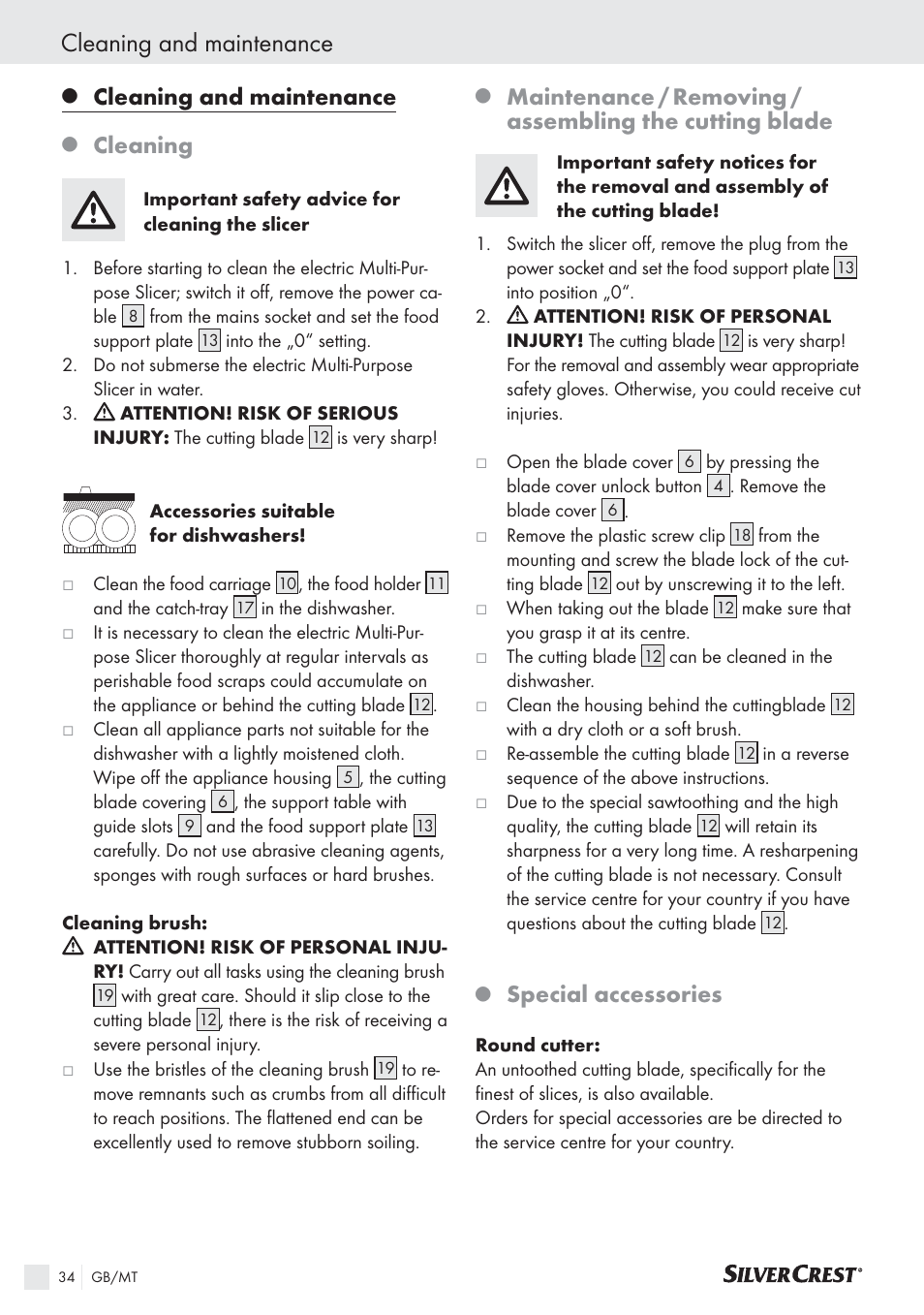 Cleaning and maintenance, Cleaning, Special accessories | Silvercrest SAS 150 A1 User Manual | Page 34 / 45