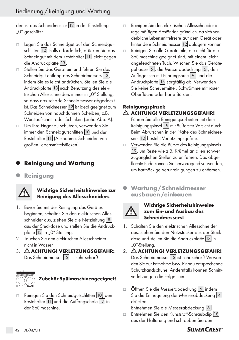 Bedienung / reinigung und wartung, Reinigung und wartung, Reinigung | Wartung / schneidmesser ausbauen /einbauen | Silvercrest SAS 150 A1 User Manual | Page 42 / 45