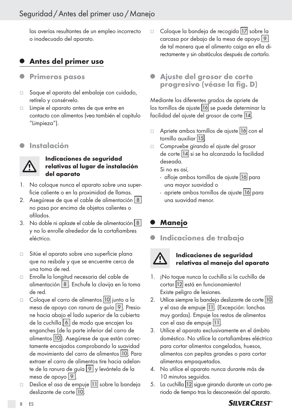 Seguridad / antes del primer uso / manejo, Antes del primer uso, Primeros pasos | Instalación, Manejo, Indicaciones de trabajo | Silvercrest SAS 150 A1 User Manual | Page 8 / 45