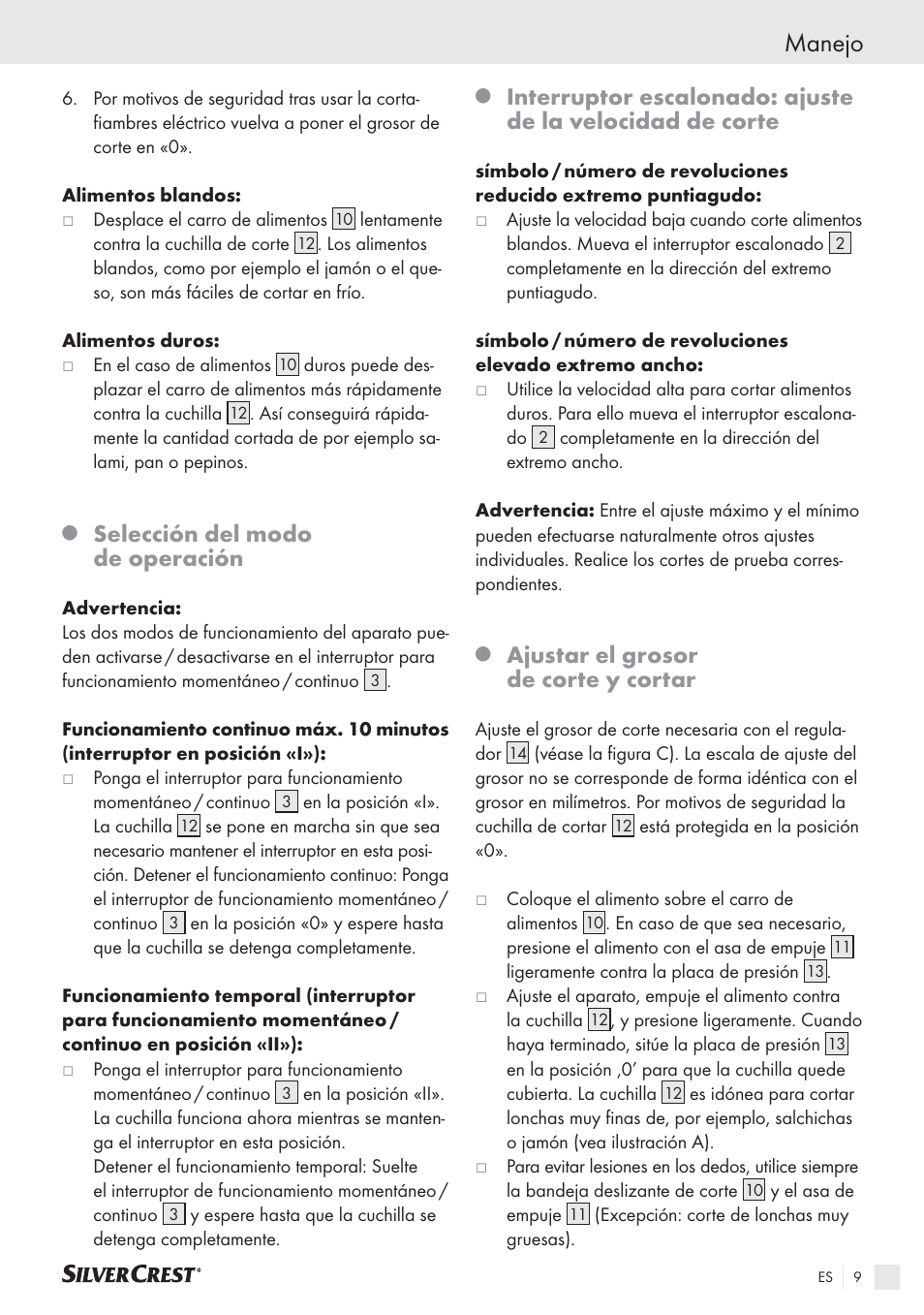 Manejo, Selección del modo de operación, Ajustar el grosor de corte y cortar | Silvercrest SAS 150 A1 User Manual | Page 9 / 45