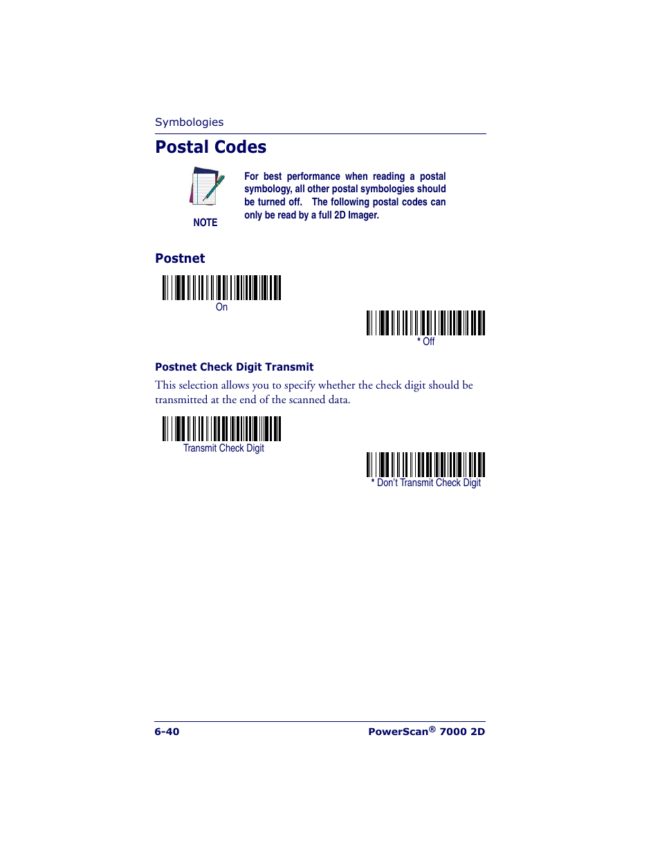 Postal codes | Datalogic Scanning POWERSCAN 7000 User Manual | Page 108 / 204