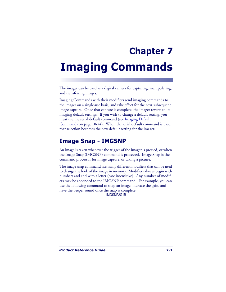 Imaging commands, Chapter 7, Image snap - imgsnp | Datalogic Scanning POWERSCAN 7000 User Manual | Page 119 / 204