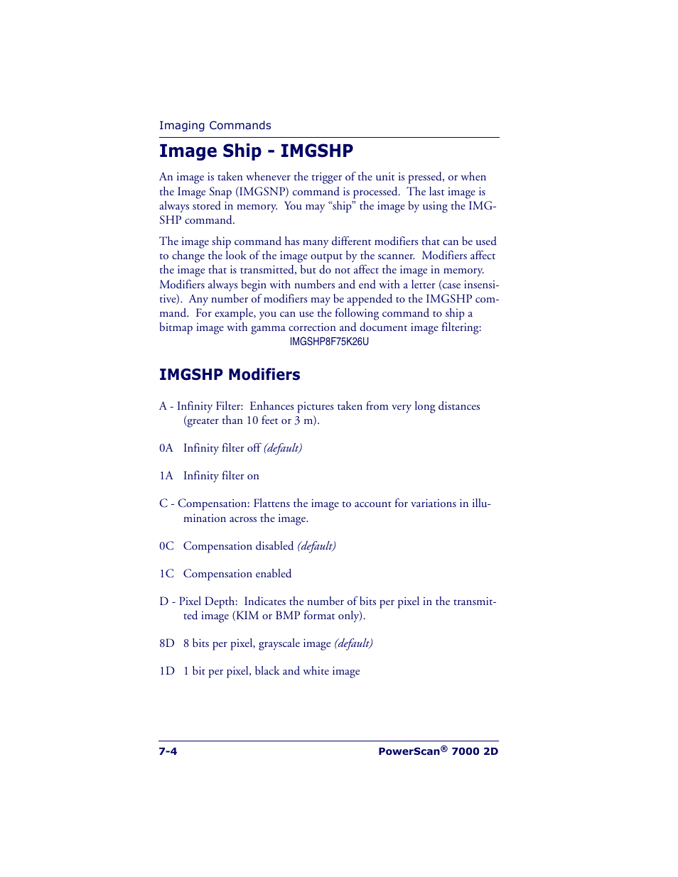 Image ship - imgshp, Imgshp modifiers | Datalogic Scanning POWERSCAN 7000 User Manual | Page 122 / 204