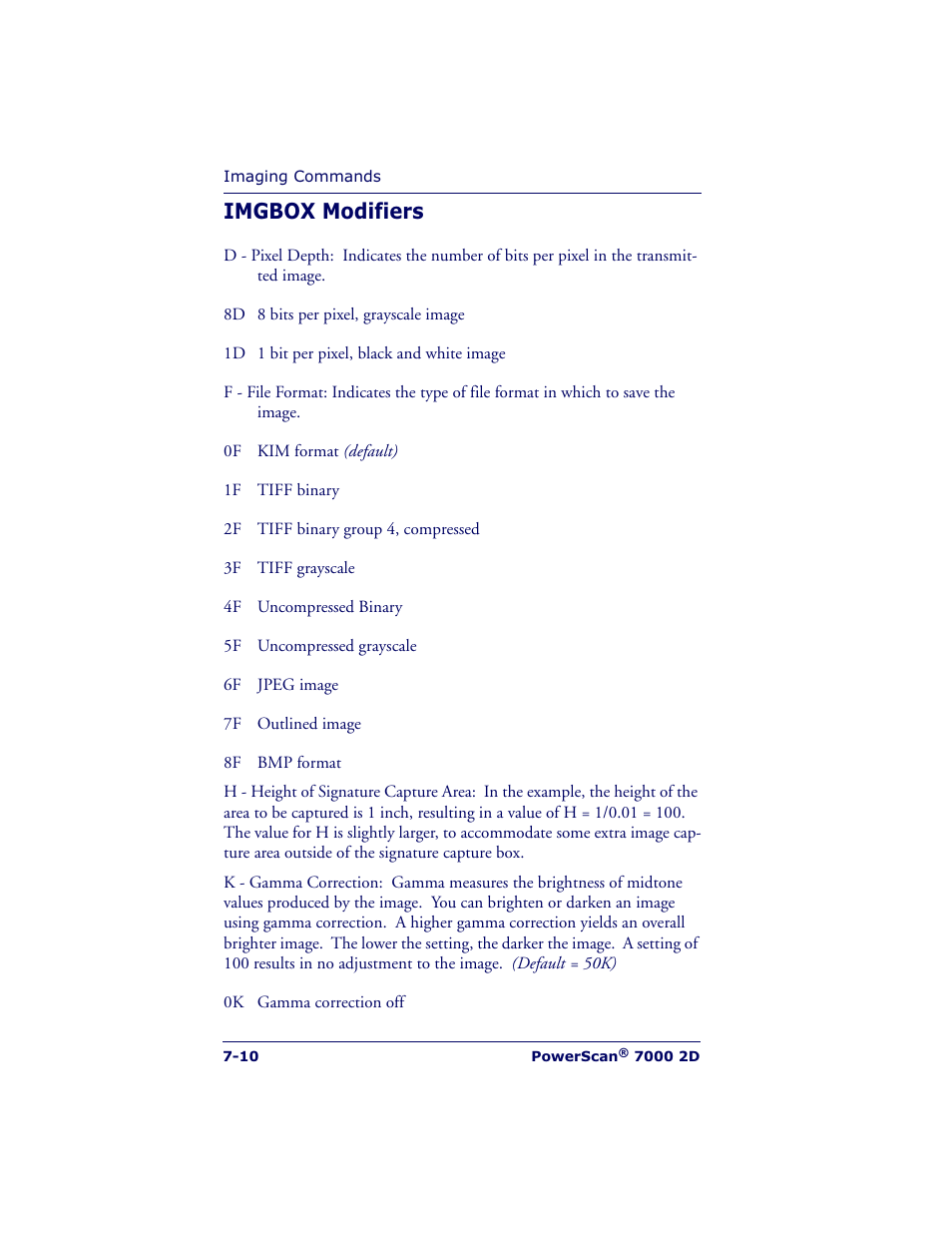 Imgbox modifiers | Datalogic Scanning POWERSCAN 7000 User Manual | Page 128 / 204