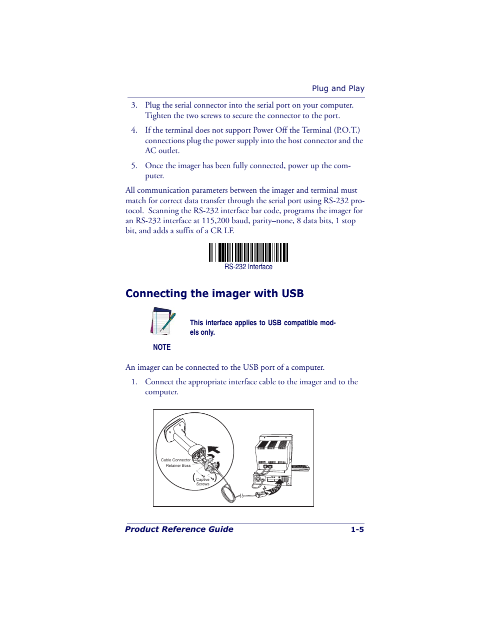 Connecting the imager with usb | Datalogic Scanning POWERSCAN 7000 User Manual | Page 13 / 204