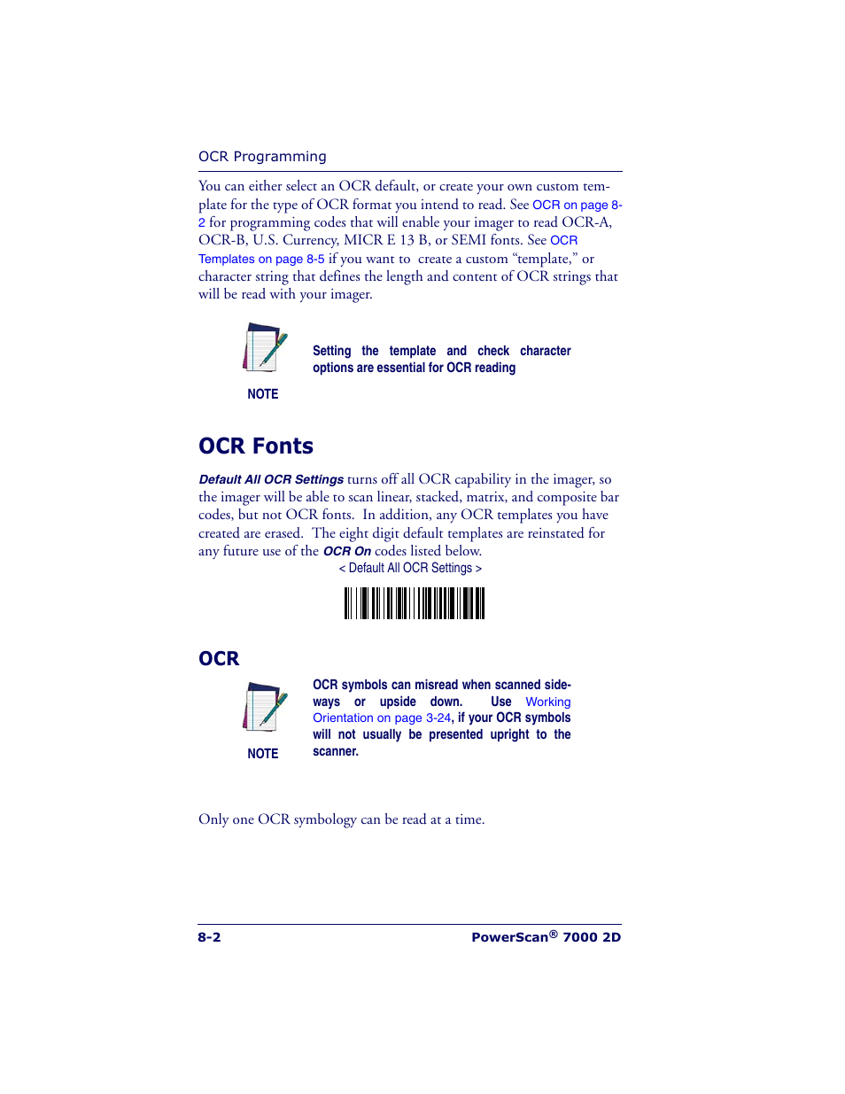 Ocr fonts | Datalogic Scanning POWERSCAN 7000 User Manual | Page 132 / 204
