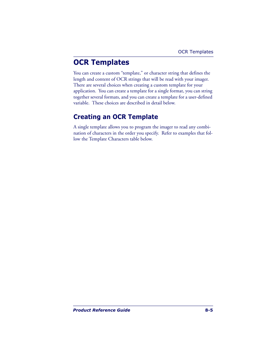 Ocr templates, Creating an ocr template | Datalogic Scanning POWERSCAN 7000 User Manual | Page 135 / 204