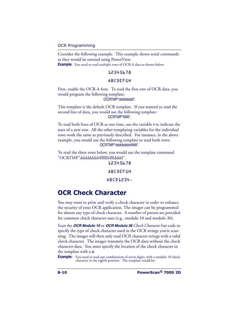 Ocr check character | Datalogic Scanning POWERSCAN 7000 User Manual | Page 140 / 204