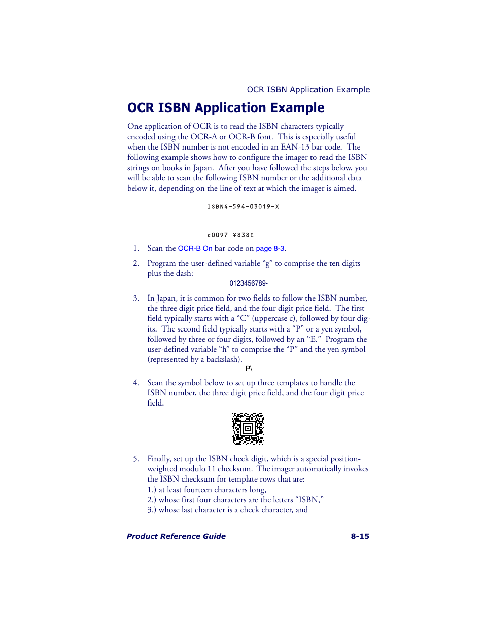 Ocr isbn application example | Datalogic Scanning POWERSCAN 7000 User Manual | Page 145 / 204