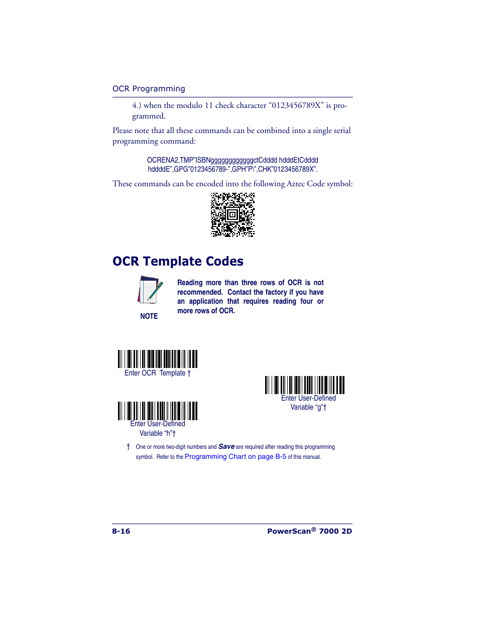 Ocr template codes | Datalogic Scanning POWERSCAN 7000 User Manual | Page 146 / 204