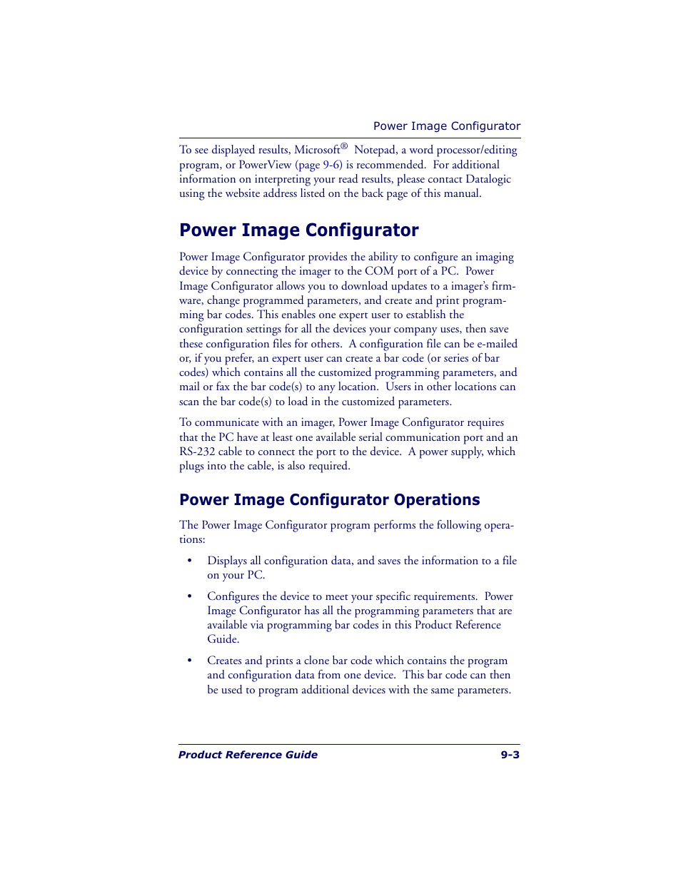 Power image configurator, Power image configurator operations | Datalogic Scanning POWERSCAN 7000 User Manual | Page 151 / 204