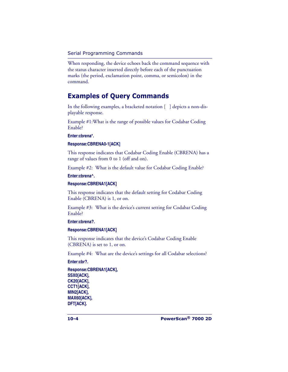 Examples of query commands | Datalogic Scanning POWERSCAN 7000 User Manual | Page 158 / 204