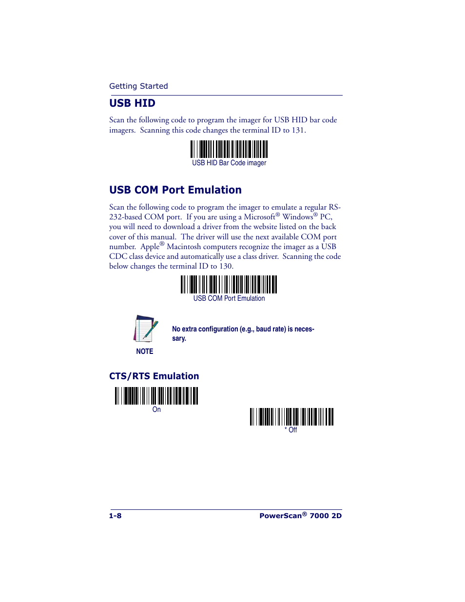 Usb hid, Usb com port emulation | Datalogic Scanning POWERSCAN 7000 User Manual | Page 16 / 204