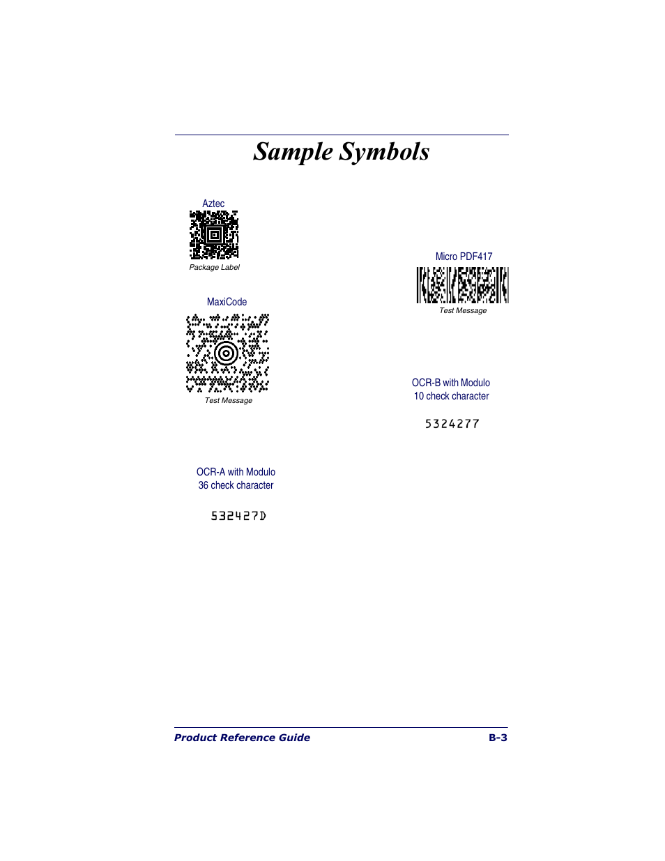 Sample symbols | Datalogic Scanning POWERSCAN 7000 User Manual | Page 197 / 204