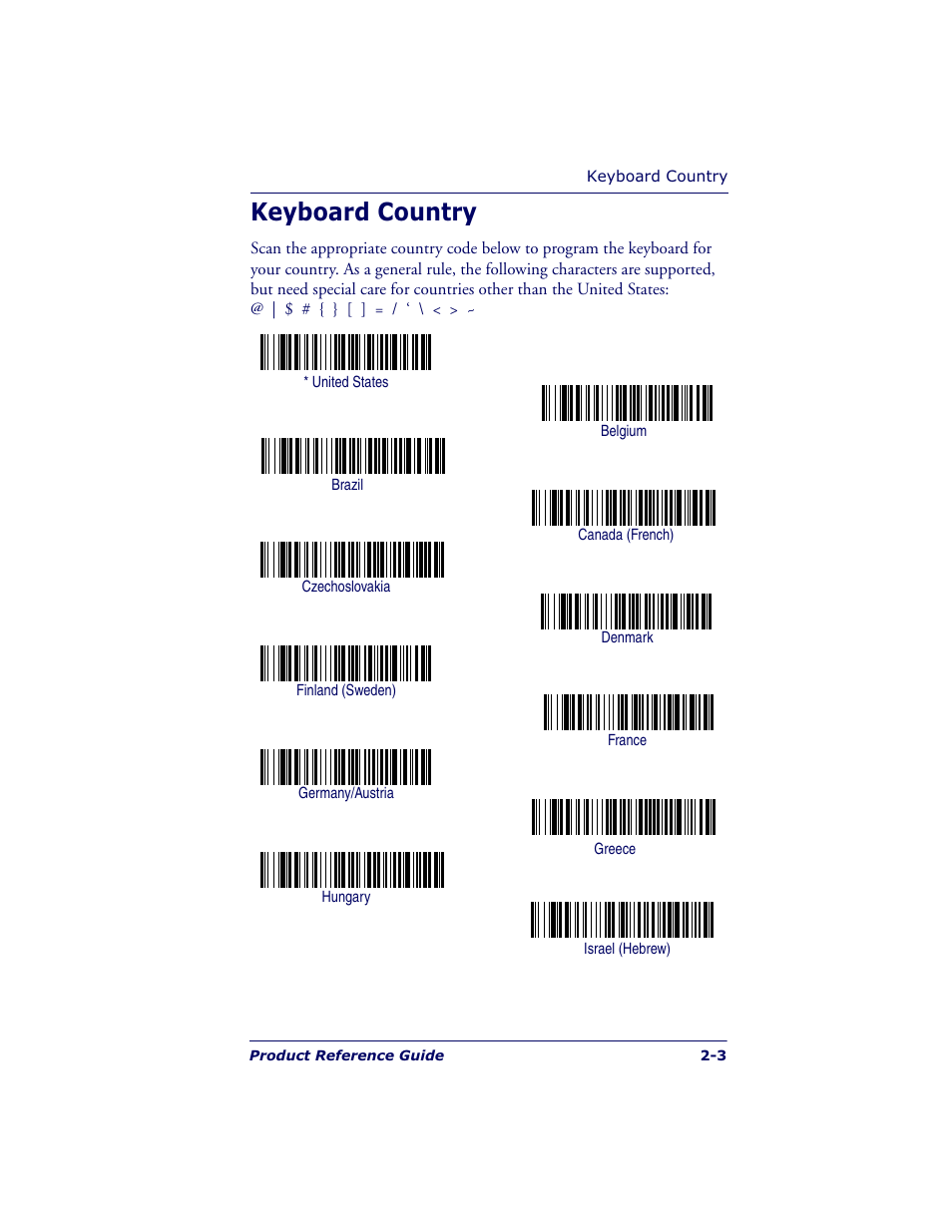 Keyboard country | Datalogic Scanning POWERSCAN 7000 User Manual | Page 21 / 204