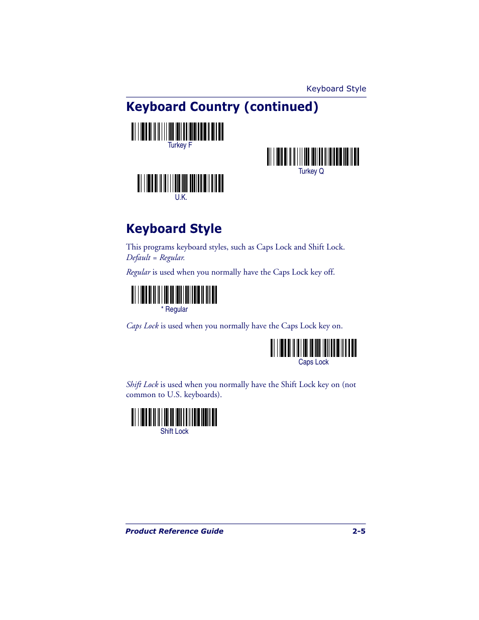 Keyboard country (continued) keyboard style | Datalogic Scanning POWERSCAN 7000 User Manual | Page 23 / 204