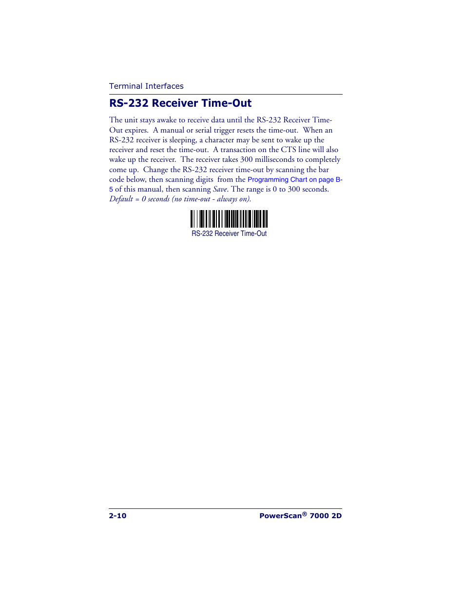 Rs-232 receiver time-out | Datalogic Scanning POWERSCAN 7000 User Manual | Page 28 / 204