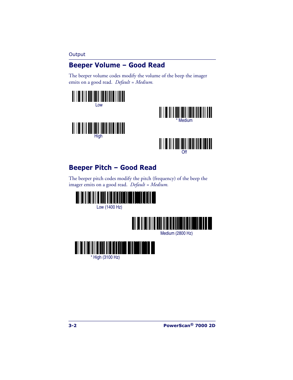 Beeper volume – good read, Beeper pitch – good read | Datalogic Scanning POWERSCAN 7000 User Manual | Page 32 / 204