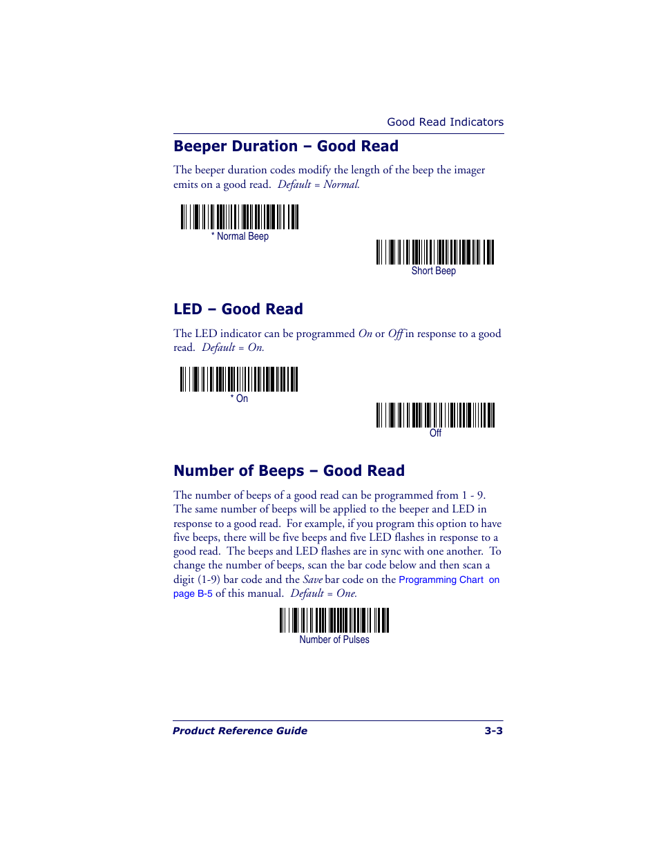Beeper duration – good read, Led – good read, Number of beeps – good read | Datalogic Scanning POWERSCAN 7000 User Manual | Page 33 / 204