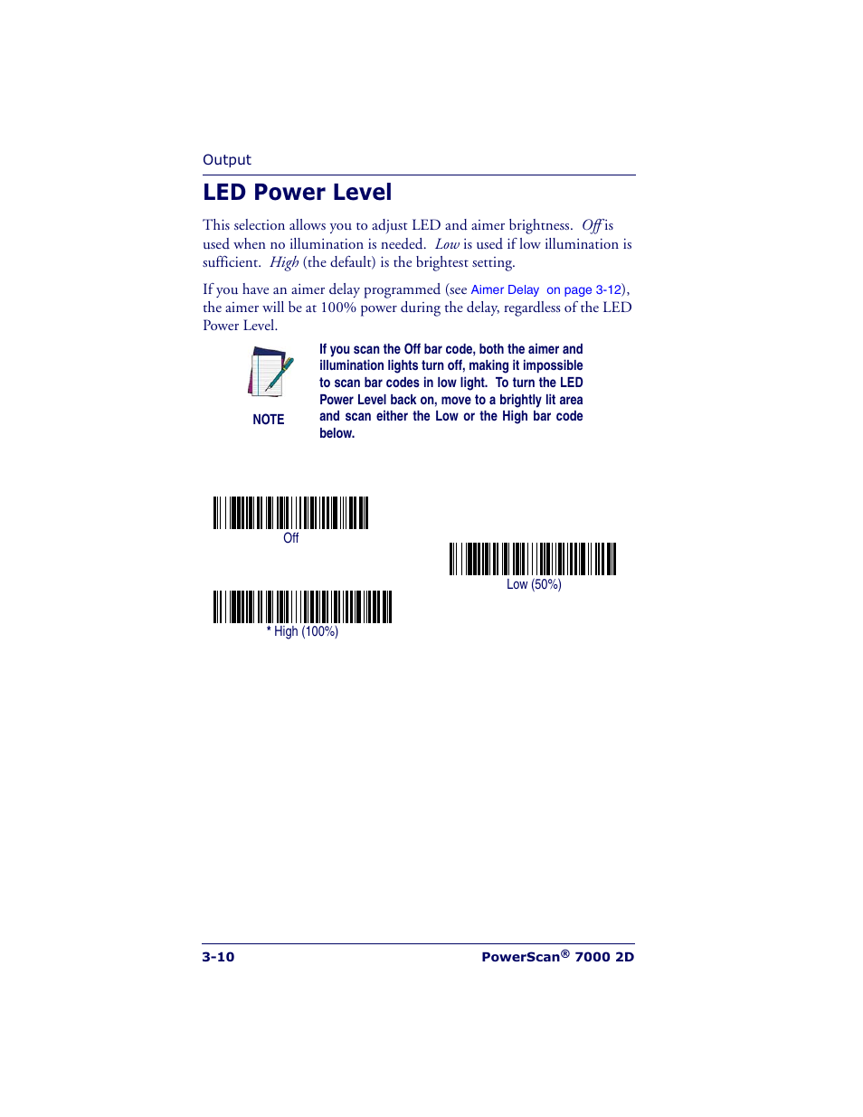 Led power level | Datalogic Scanning POWERSCAN 7000 User Manual | Page 40 / 204