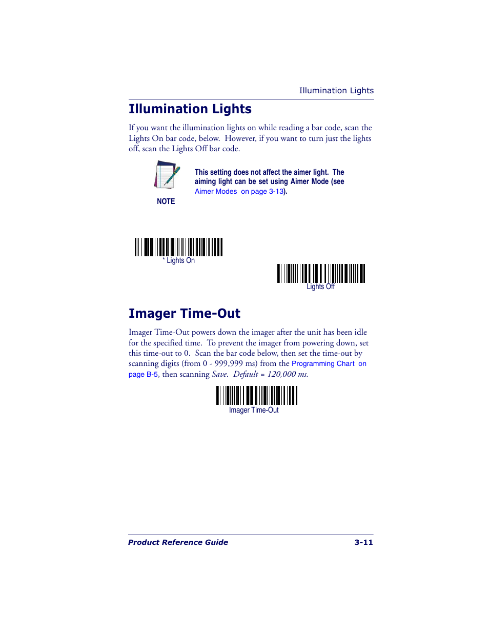 Illumination lights, Imager time-out | Datalogic Scanning POWERSCAN 7000 User Manual | Page 41 / 204