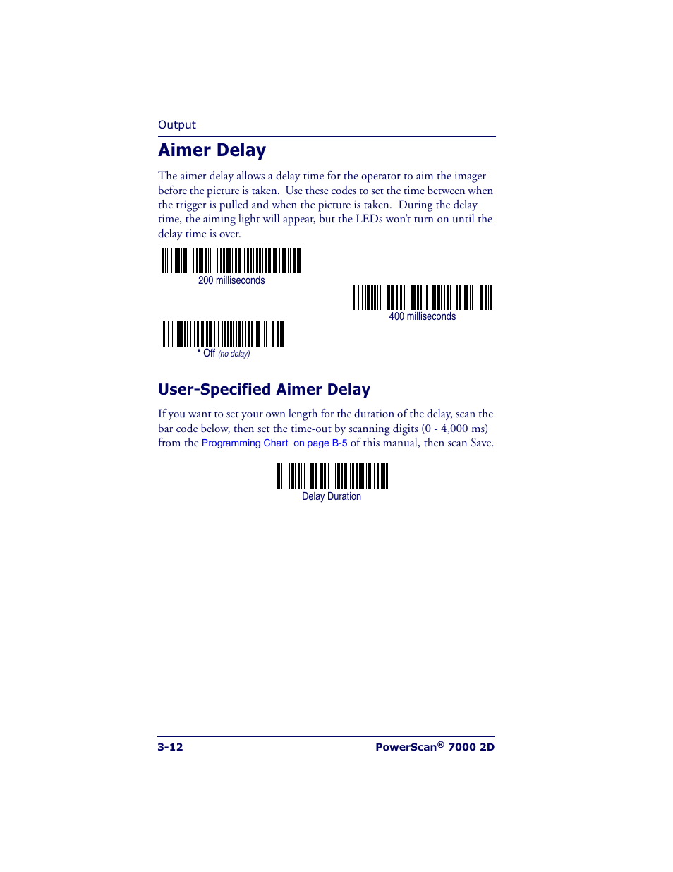 Aimer delay, User-specified aimer delay | Datalogic Scanning POWERSCAN 7000 User Manual | Page 42 / 204