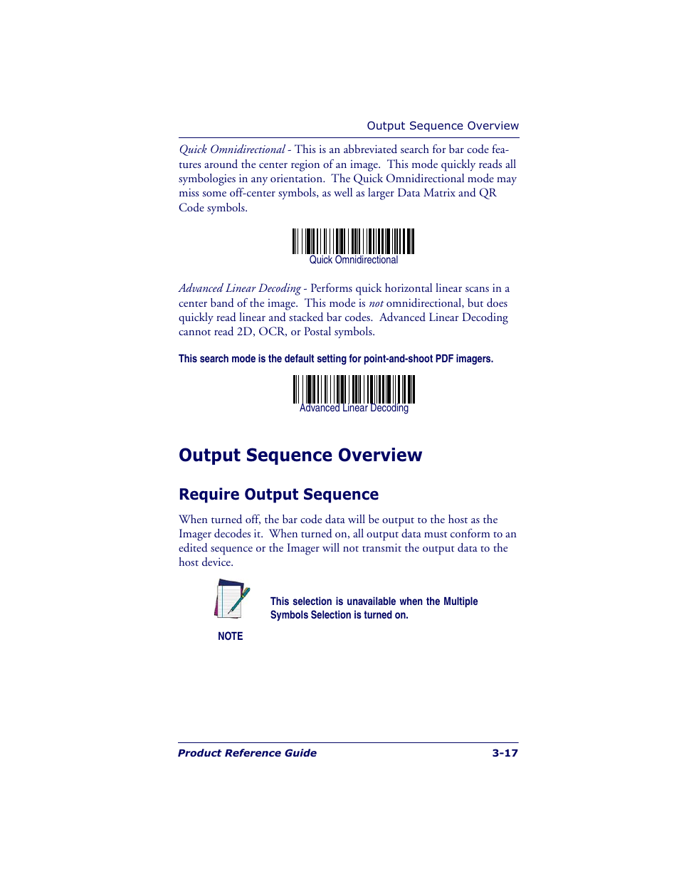 Output sequence overview, Require output sequence | Datalogic Scanning POWERSCAN 7000 User Manual | Page 47 / 204
