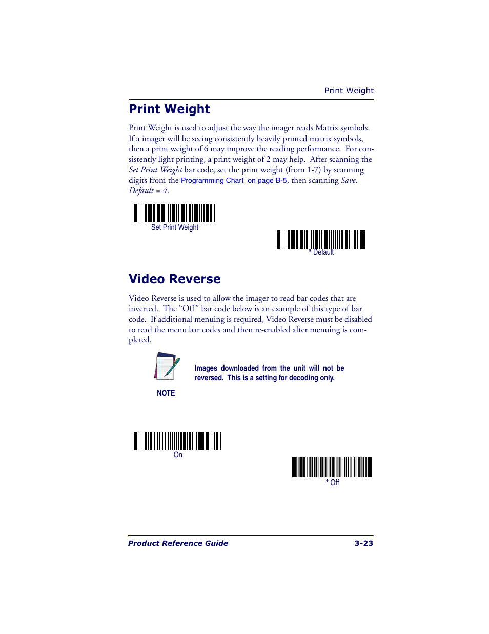 Print weight, Video reverse | Datalogic Scanning POWERSCAN 7000 User Manual | Page 53 / 204