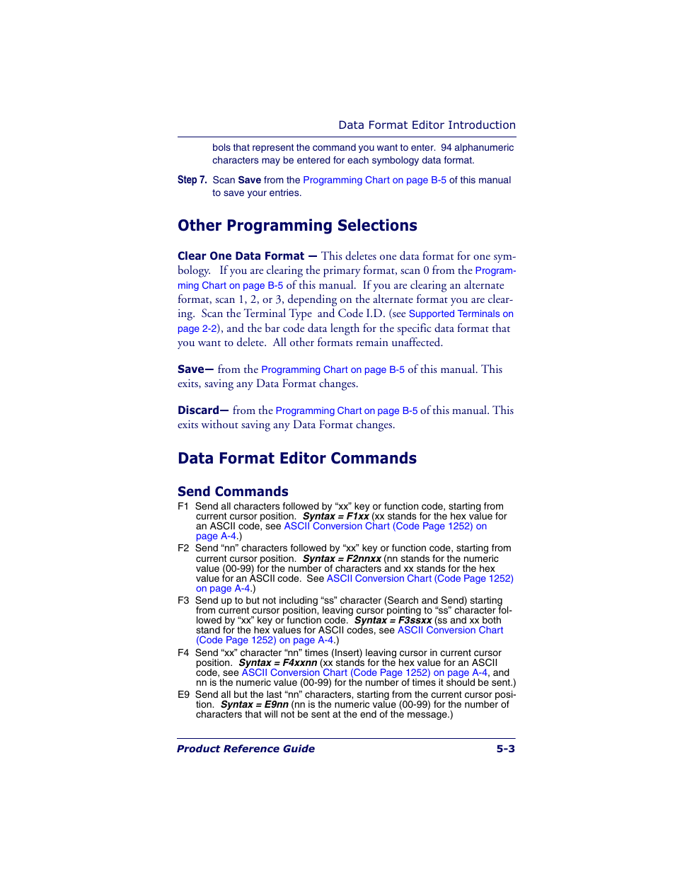 Other programming selections, Data format editor commands | Datalogic Scanning POWERSCAN 7000 User Manual | Page 65 / 204