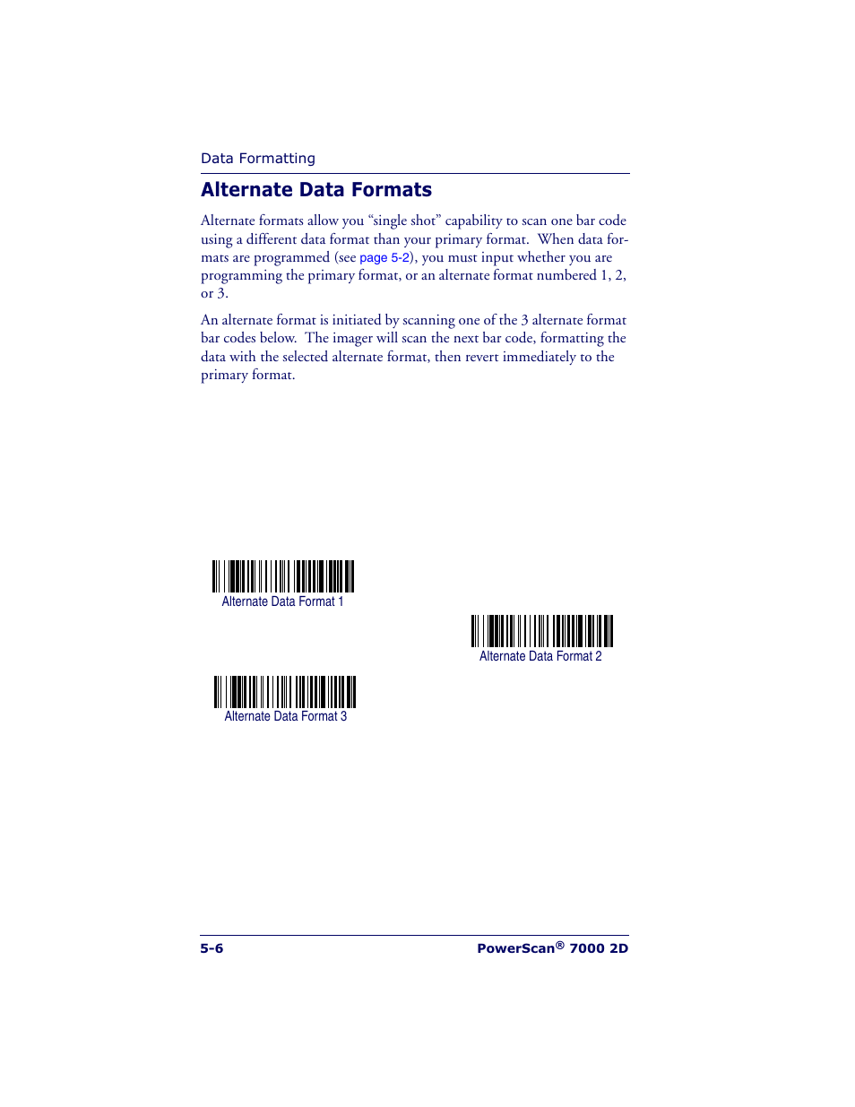Alternate data formats | Datalogic Scanning POWERSCAN 7000 User Manual | Page 68 / 204