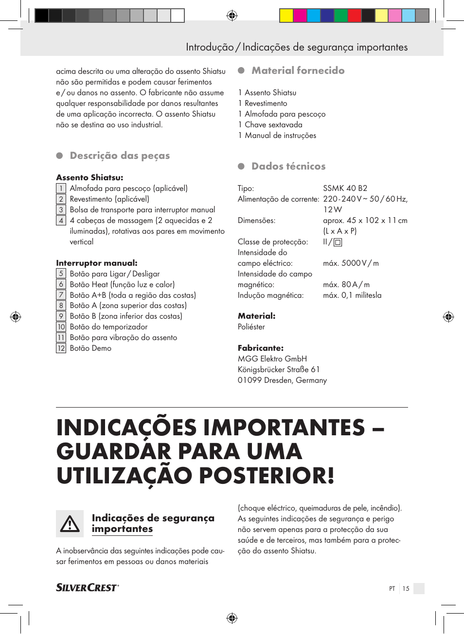 Introdução / indicações de segurança importantes | Silvercrest SSMK 40 B2 User Manual | Page 15 / 37