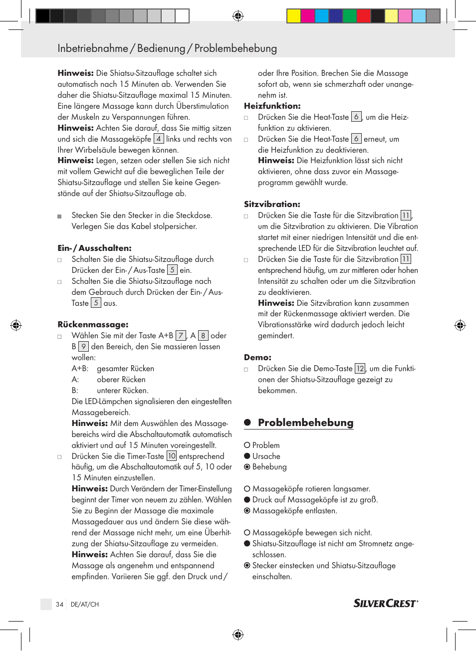 Inbetriebnahme / bedienung / problembehebung, Problembehebung | Silvercrest SSMK 40 B2 User Manual | Page 34 / 37