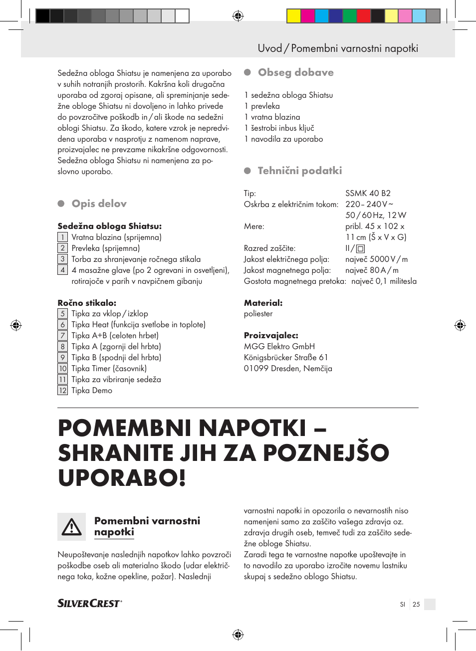 Uvod / pomembni varnostni napotki | Silvercrest SSMK 40 B2 User Manual | Page 25 / 57