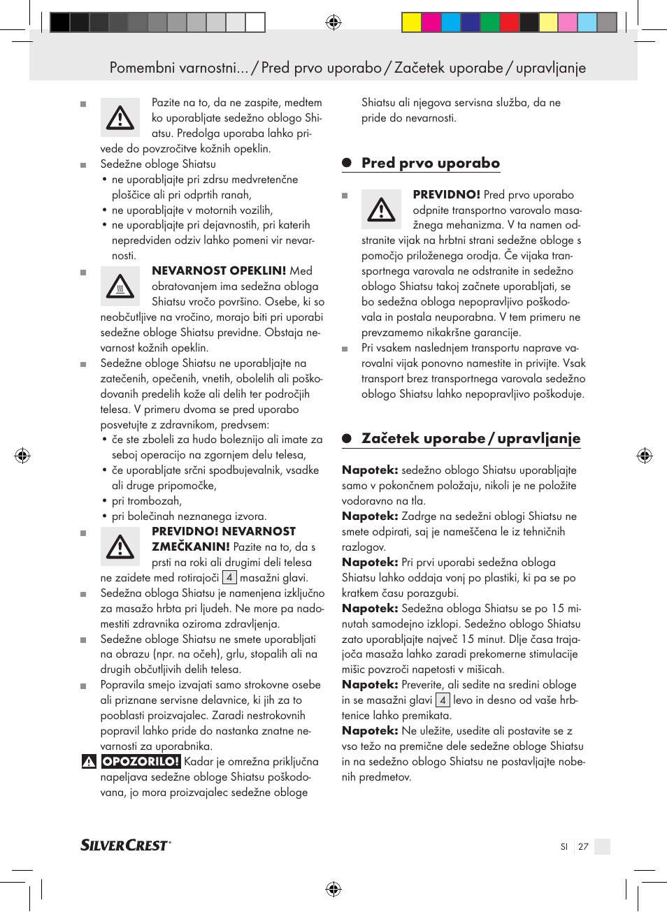 Pred prvo uporabo, Začetek uporabe / upravljanje | Silvercrest SSMK 40 B2 User Manual | Page 27 / 57