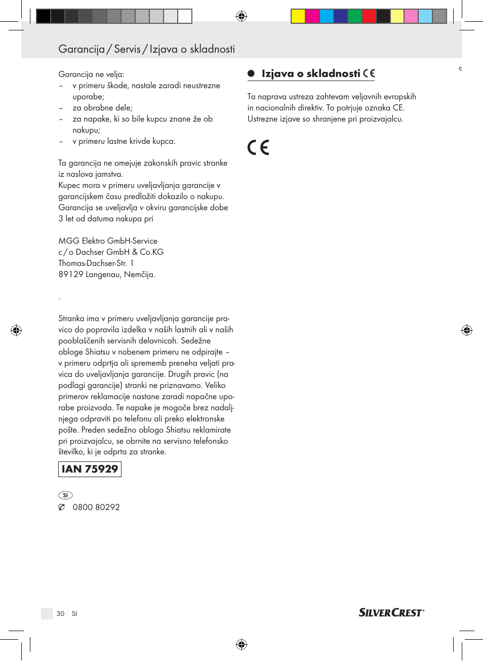Garancija / servis / izjava o skladnosti | Silvercrest SSMK 40 B2 User Manual | Page 30 / 57