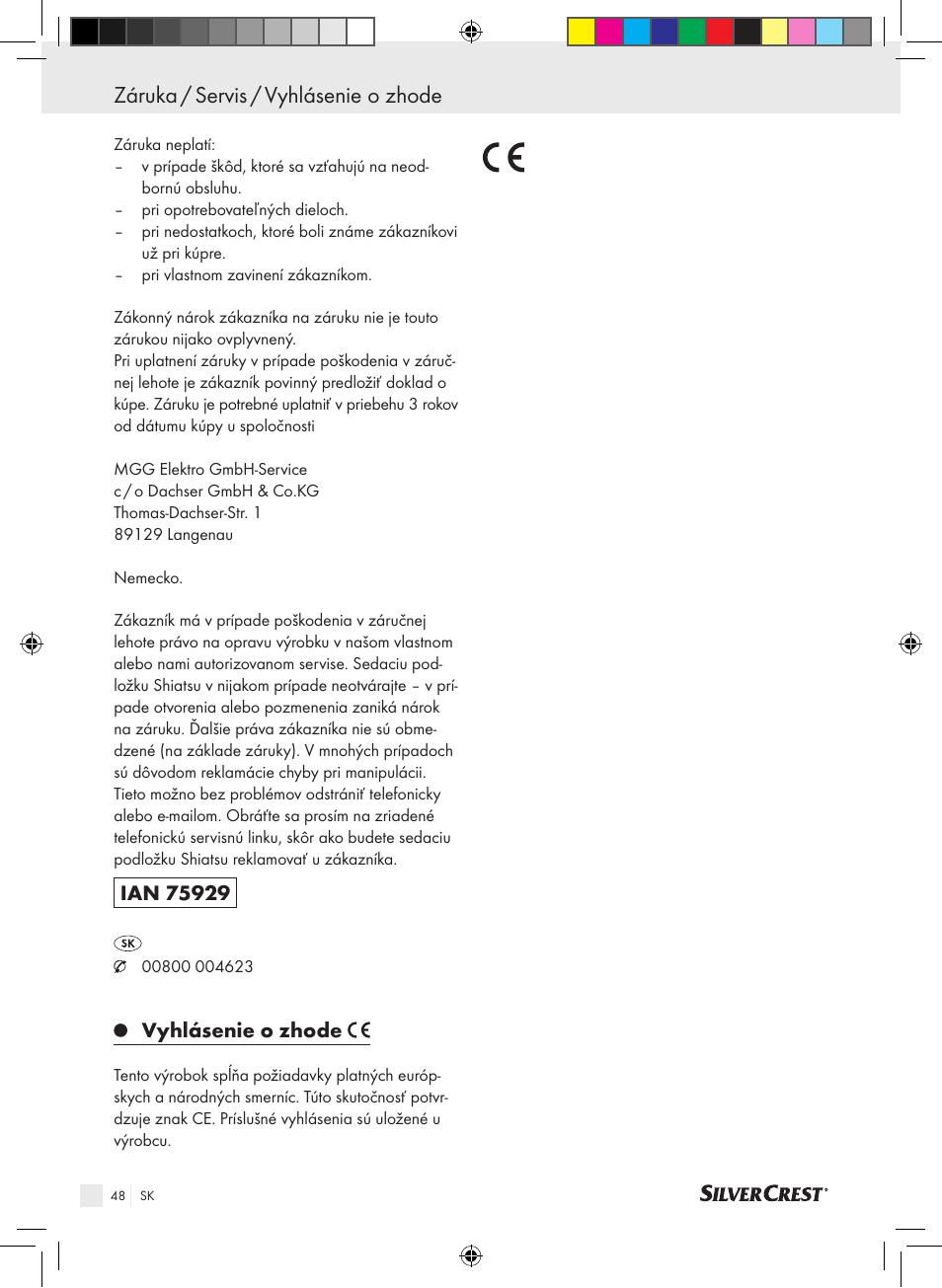 Záruka / servis / vyhlásenie o zhode | Silvercrest SSMK 40 B2 User Manual | Page 48 / 57