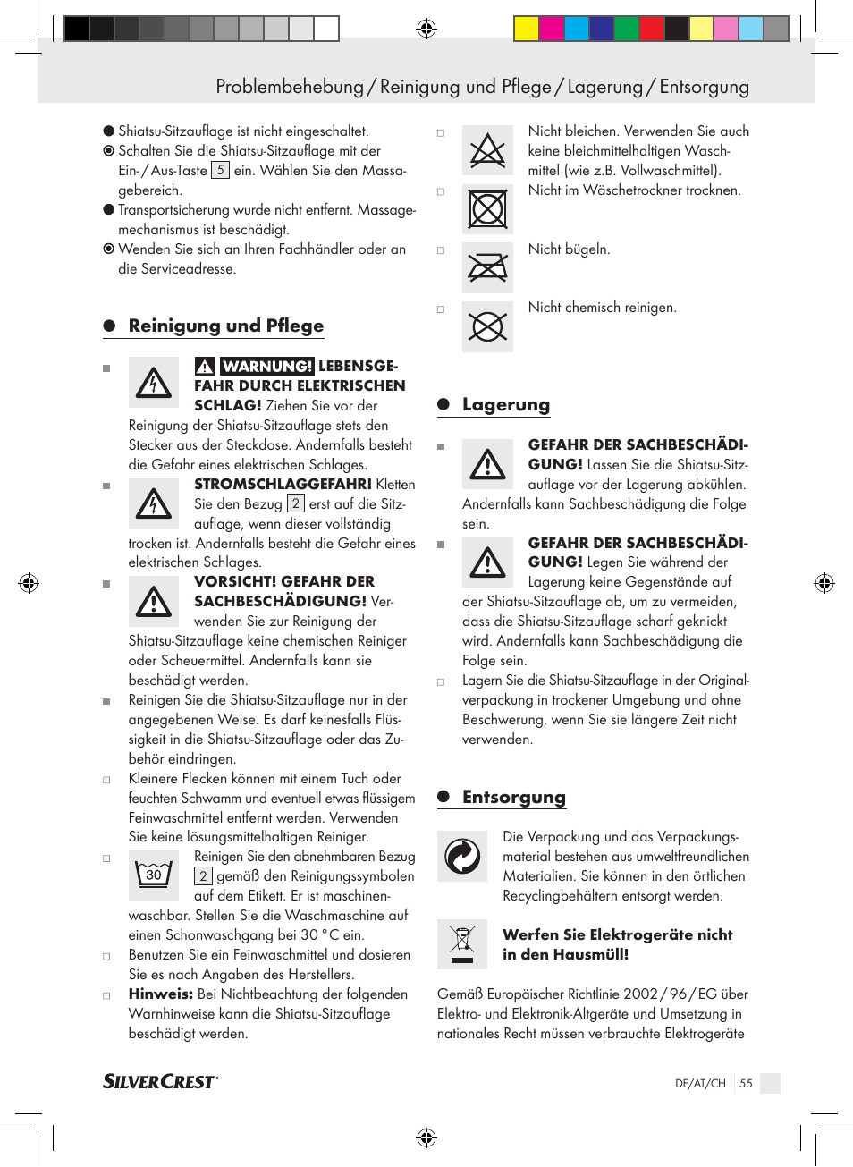 Reinigung und pflege, Lagerung, Entsorgung | Silvercrest SSMK 40 B2 User Manual | Page 55 / 57