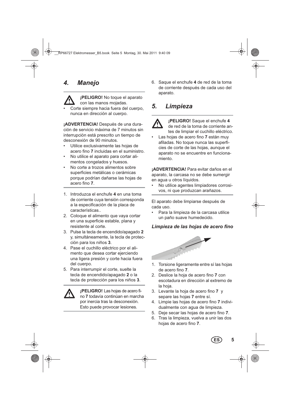 Manejo, Limpieza | Silvercrest SEM 250 A1 User Manual | Page 7 / 34