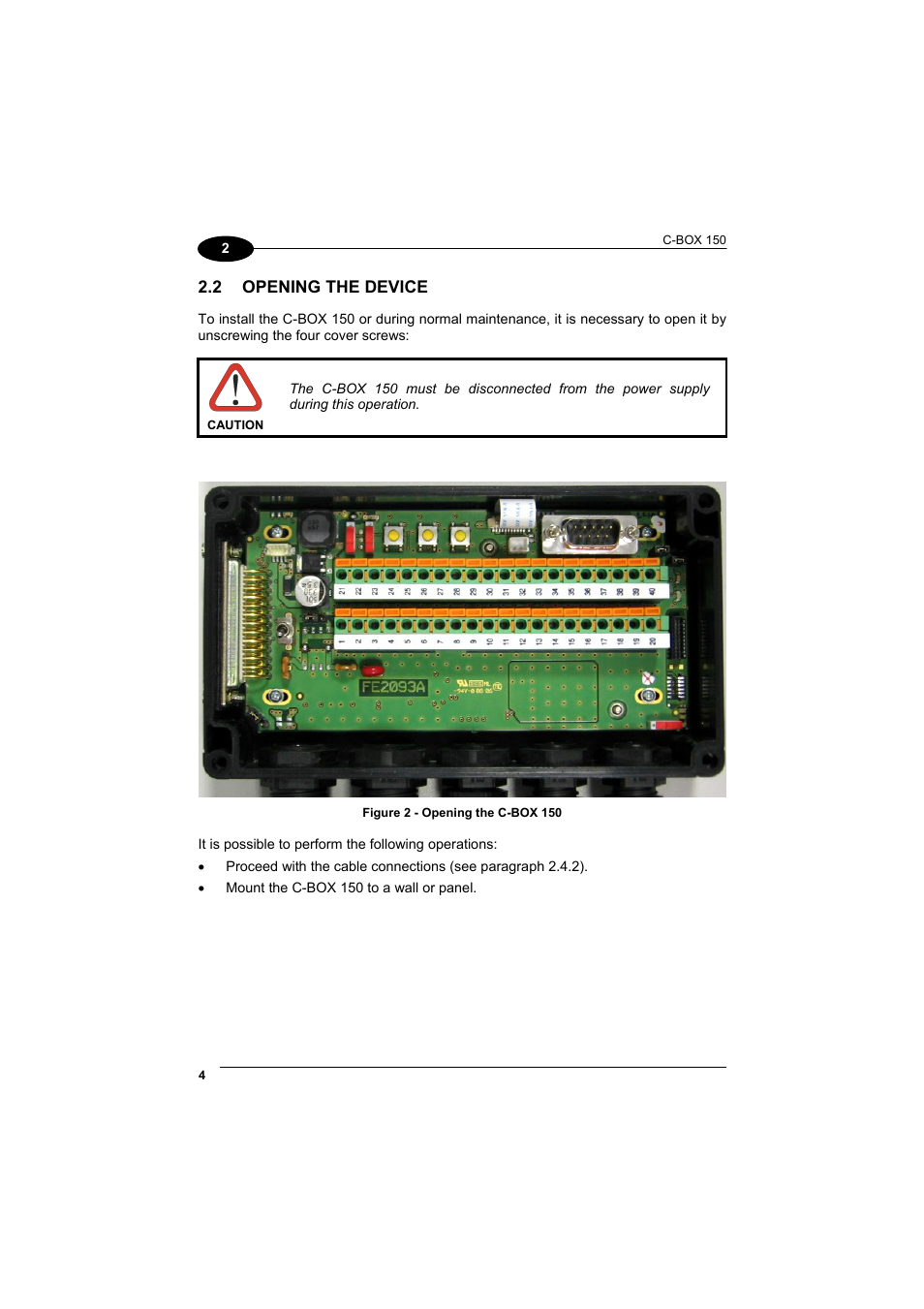 Opening the device, 2 opening the device | Datalogic Scanning Connection Box C-BOX 150 User Manual | Page 12 / 34
