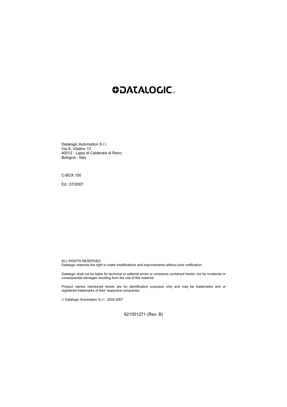 Datalogic Scanning Connection Box C-BOX 150 User Manual | Page 2 / 34