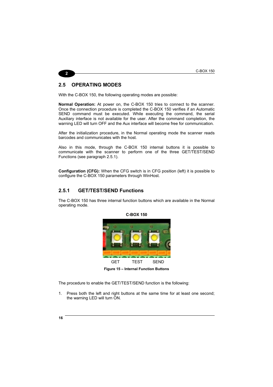 Operating modes, Get/test/send functions | Datalogic Scanning Connection Box C-BOX 150 User Manual | Page 24 / 34