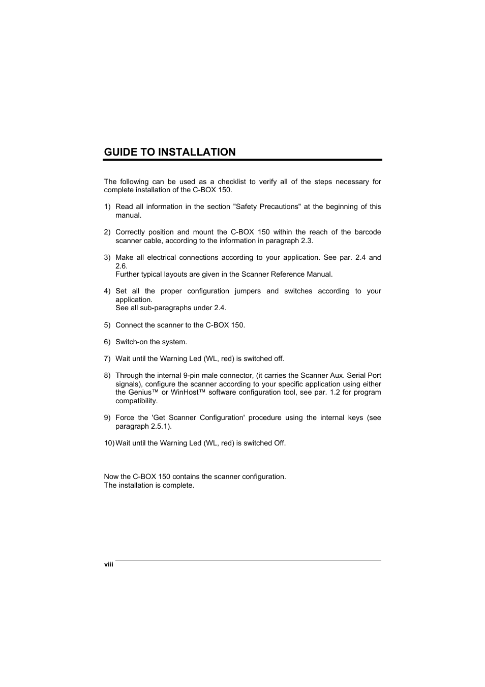 Guide to installation | Datalogic Scanning Connection Box C-BOX 150 User Manual | Page 8 / 34