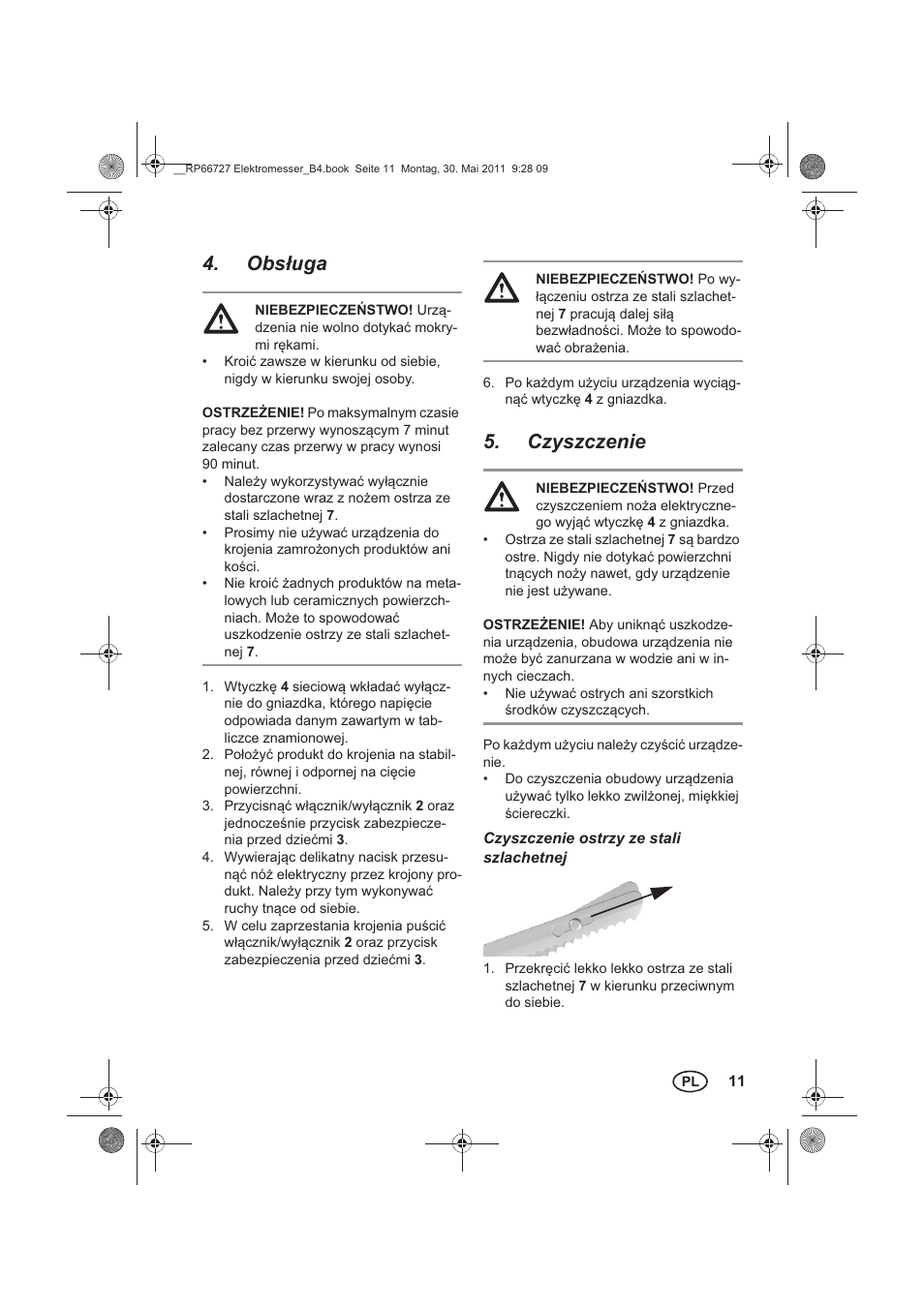 Obs uga, Czyszczenie | Silvercrest SEM 250 A1 User Manual | Page 13 / 46