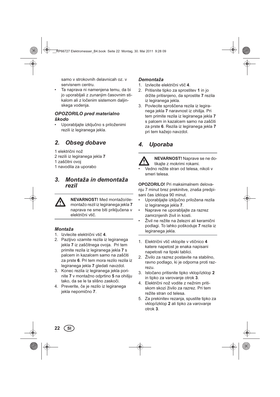Obseg dobave, Montaža in demontaža rezil, Uporaba | Silvercrest SEM 250 A1 User Manual | Page 24 / 46