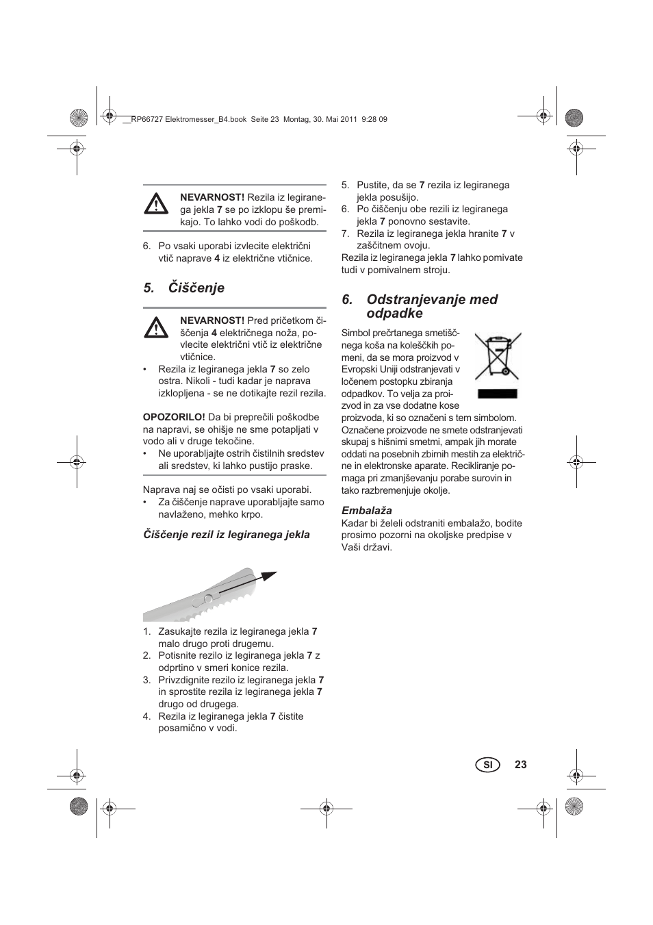 išenje, Odstranjevanje med odpadke | Silvercrest SEM 250 A1 User Manual | Page 25 / 46