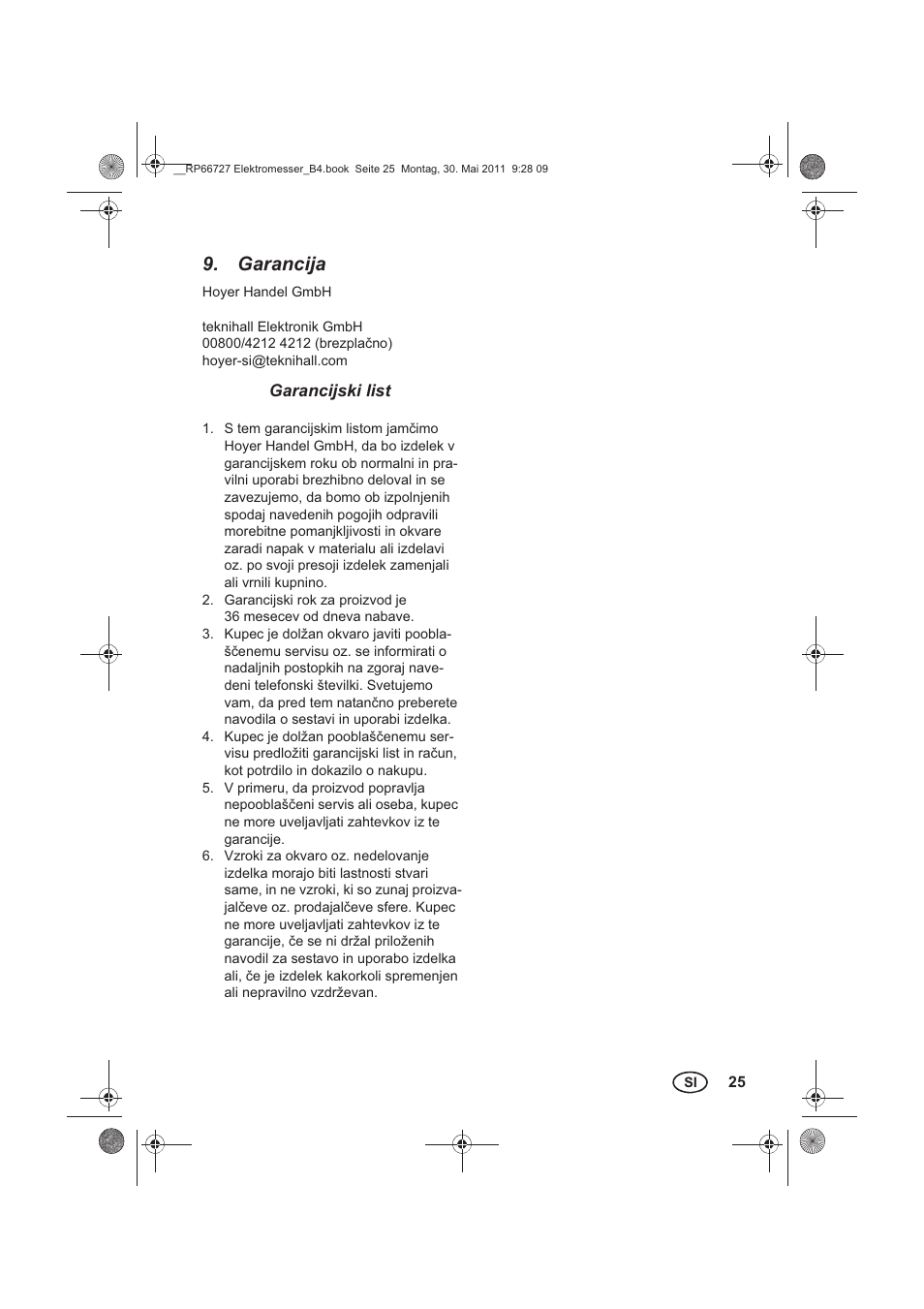 Garancija | Silvercrest SEM 250 A1 User Manual | Page 27 / 46